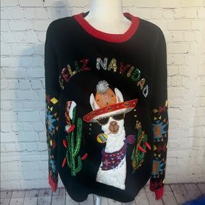 Holiday Time Black Festive Llama Sweater